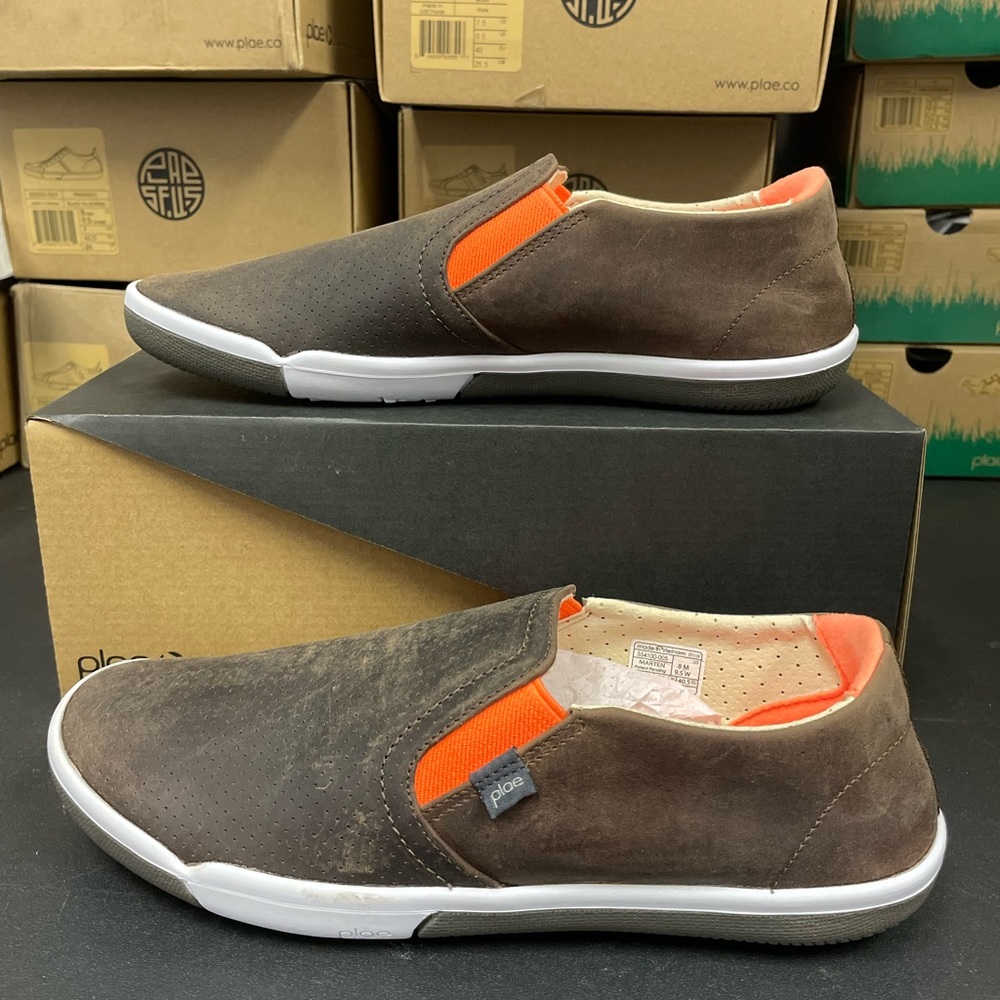 Plae #554100-005 Marten Brown Orange Men's Slip On Leather Sneakers